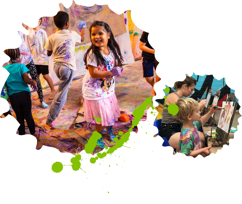 Art instructor teaching color mixing to kids